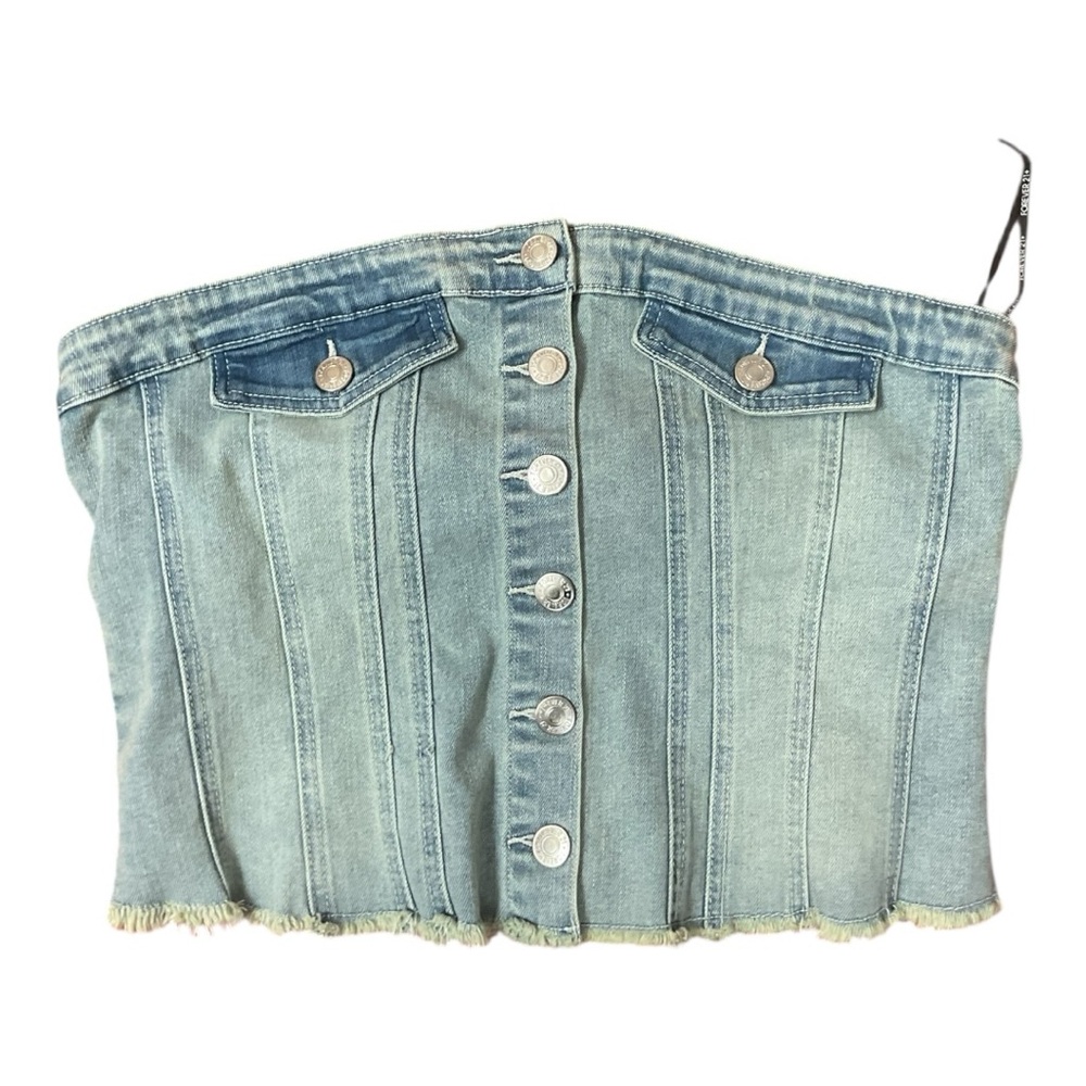 Forever 21 Distressed Denim Blue Tube Top